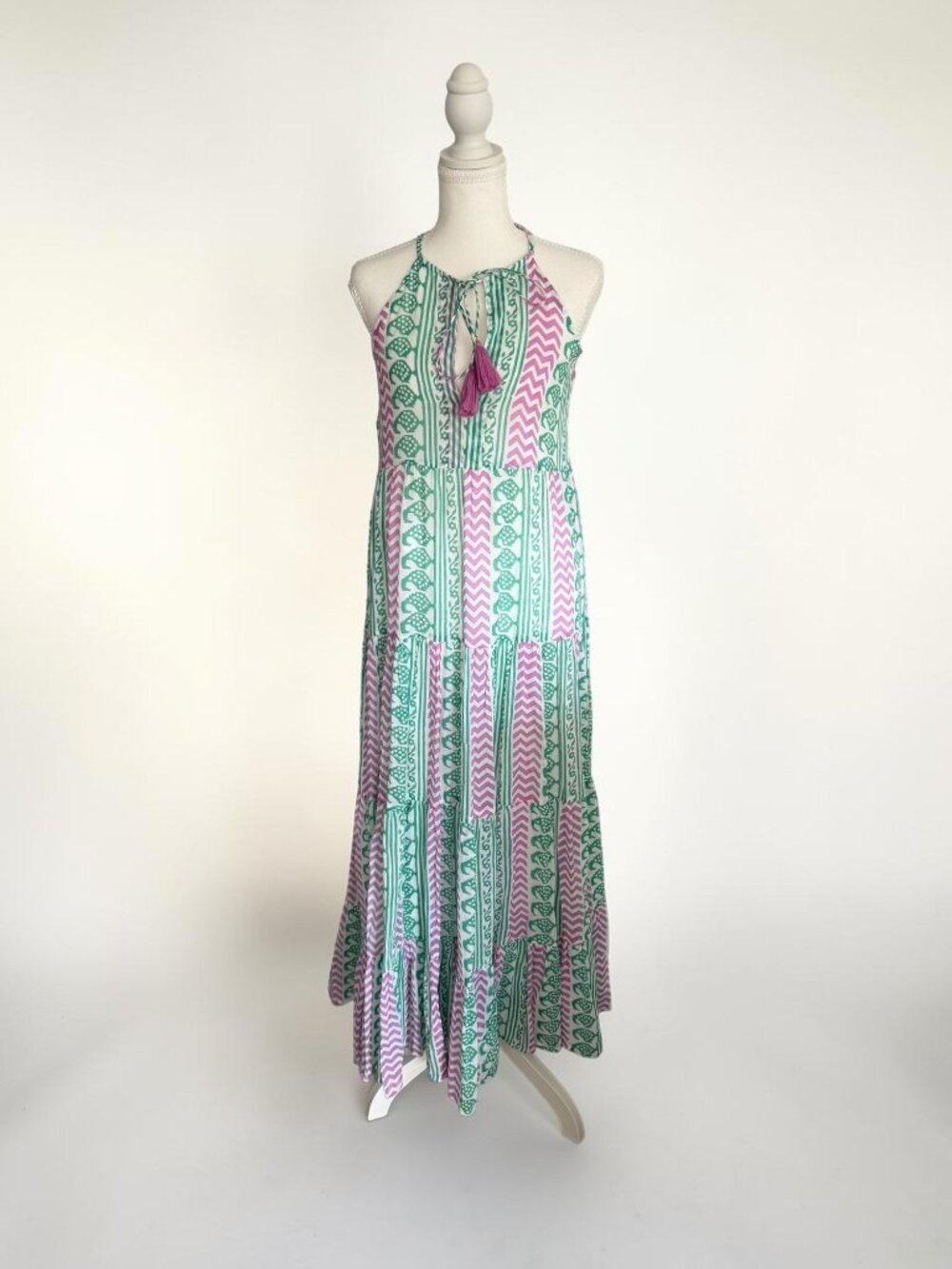 OLIPHANT Pink Green Printed Maxi Dress Size XS